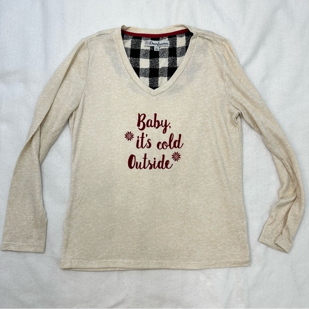 Dearfoams Baby it's Cold Outside Cozy Long Sleeve t-shirt pajama top, base layer